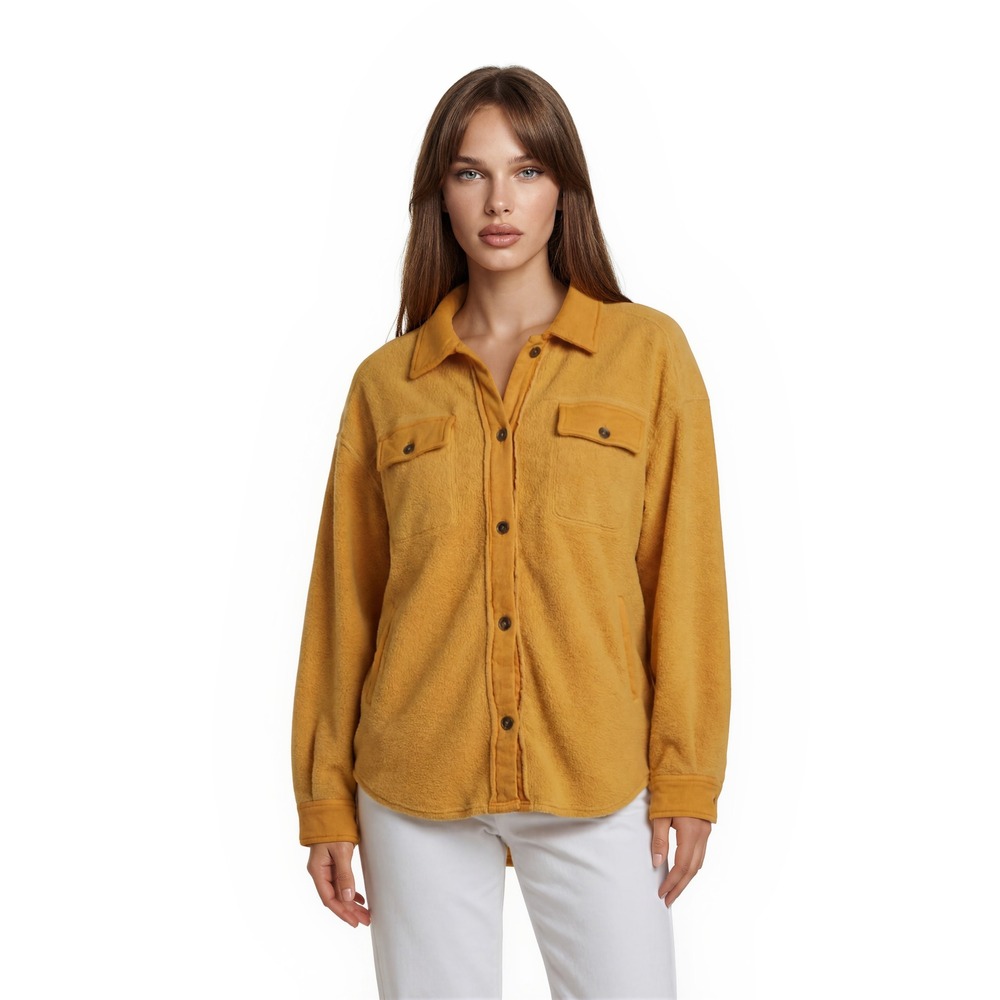 Free People Ruby Jacket Women's Size Large Yellow Fleece Button Shacket Top Cozy